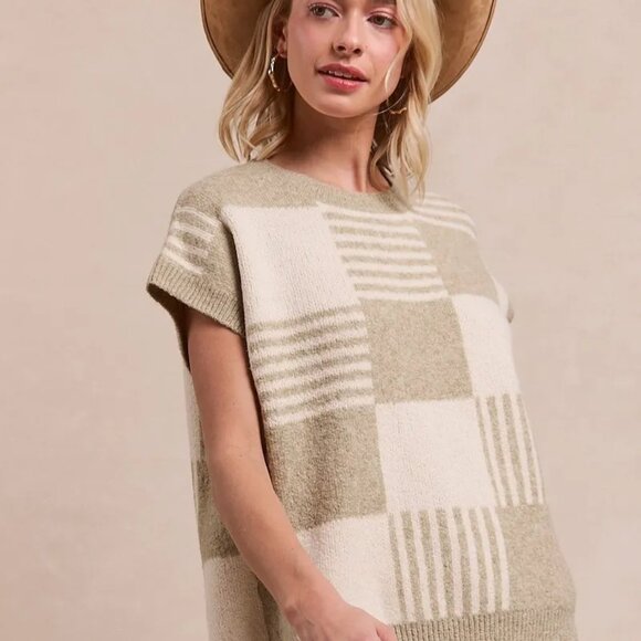 BiBi Checker‎ With Stripes Pattern Sleeveless Sweater - Picture 5 of 5